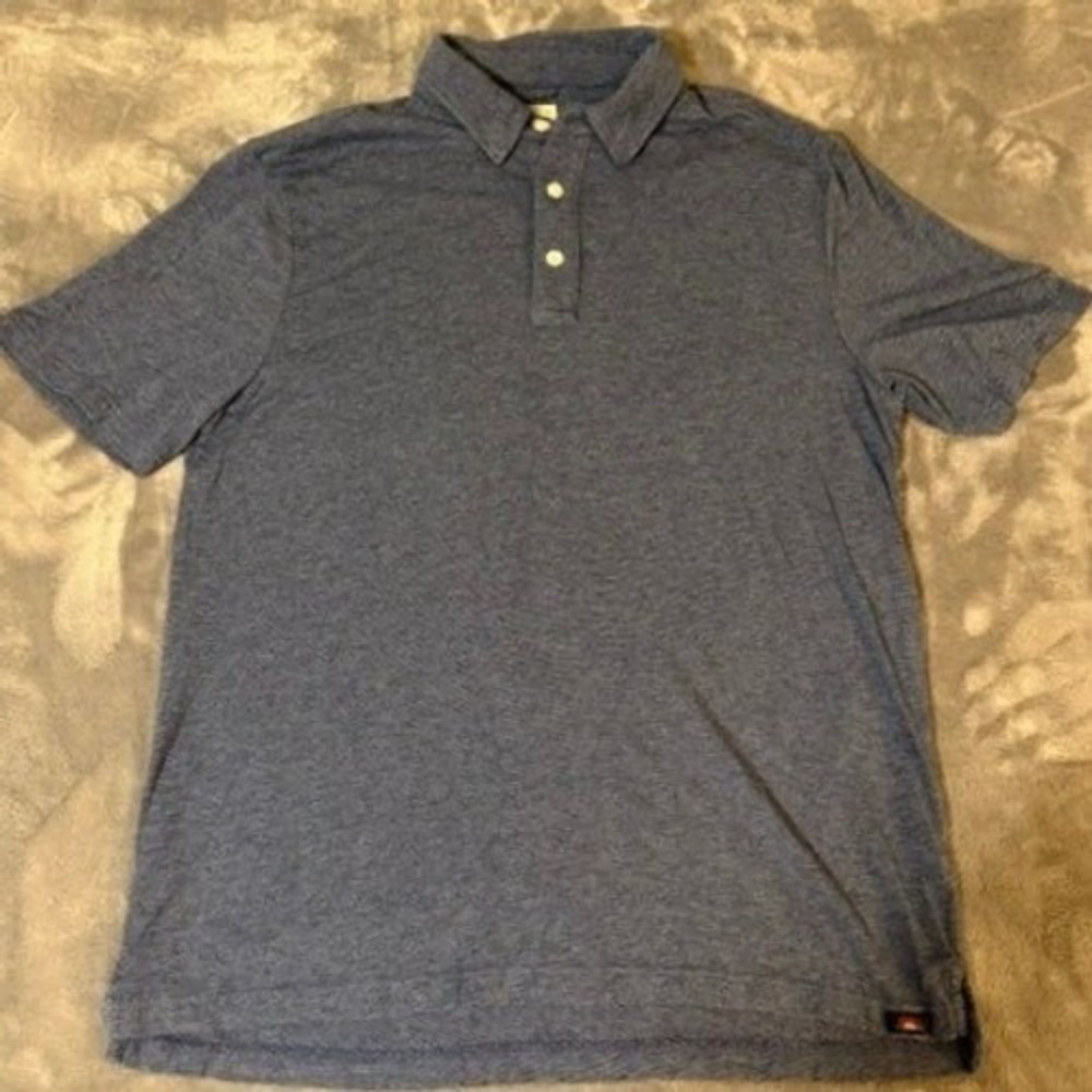 Faherty Brand Mens Size Large Heather Blue Pima Cotton Modal Knit Polo Shirt
